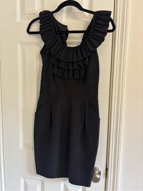 Banana Republic Black Ruffle-Neck Sleeveless Sheath Dress